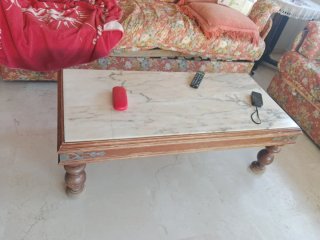 Mesa baja mármol y madera