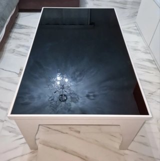 Mesa de centro moderna cristal negro y madera
