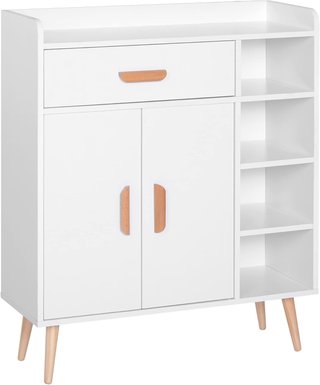 Credenza Moderna Con Armario Y Cajón, Mueble Multiusos De Madera Para Cocina Y Salón, 80 X 29.5 X 96Cm Blanco