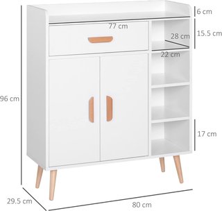 Credenza Moderna Con Armario Y Cajón, Mueble Multiusos De Madera Para Cocina Y Salón, 80 X 29.5 X 96Cm Blanco