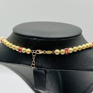 COLLAR BOLAS DIAMANTADAS Y PIEDRAS ROJAS. Oro 18K.