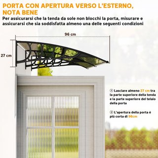 Toldo Exterior 200X96Cm, Toldo de Policarbonato y Aluminio para Balcón, Ventanas y Puertas, Marrón