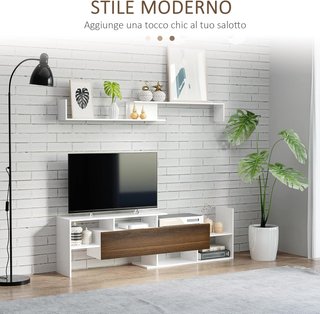 Mueble de TV con estante de pared, estantes abiertos y armario de madera, mueble de TV moderno para sala de estar y dormitorio, blanco y marrón