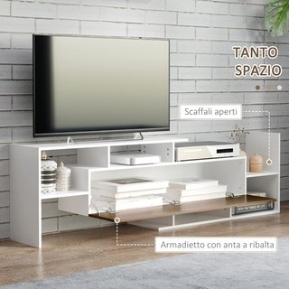 Mueble de TV con estante de pared, estantes abiertos y armario de madera, mueble de TV moderno para sala de estar y dormitorio, blanco y marrón