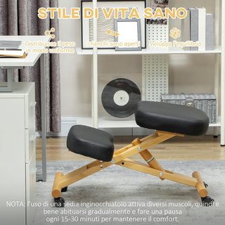 Silla Ergonómica de Rodillas con Altura Ajustable, Silla Postural Ergonómica para Oficina y Hogar, Taburete Ergonómico de Rodillas de Madera con Ruedas, Negro