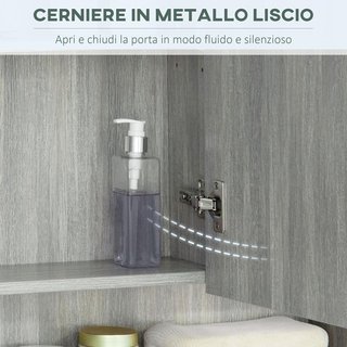 Armario Con Espejo de 4 Secciones Con Estantes Regulables, Espejo de Baño en Madera y Vidrio, 90X15X75 Cm, Gris