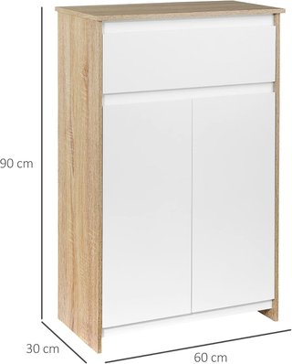 Mueble de Baño Multiuso, Mueble de Baño con Armario y Cajón, Ahorra Espacio, Color Madera y Blanco 60X30X90Cm