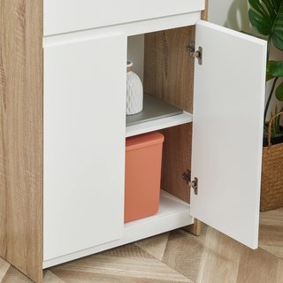 Mueble de Baño Multiuso, Mueble de Baño con Armario y Cajón, Ahorra Espacio, Color Madera y Blanco 60X30X90Cm
