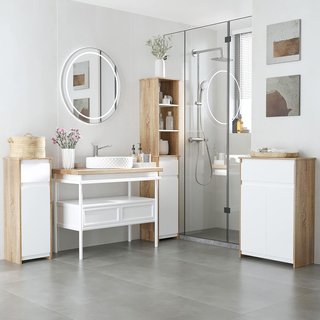 Mueble de Baño Multiuso, Mueble de Baño con Armario y Cajón, Ahorra Espacio, Color Madera y Blanco 60X30X90Cm