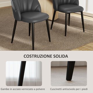 Juego De 2 Sillas De Comedor, Sillas De Cocina Modernas Con Respaldo En Concha Y Patas De Metal, Silla De PU Con Acolchado Para Cocina, Dormitorio, Oficina Y Sala De Estar, Gris Oscuro