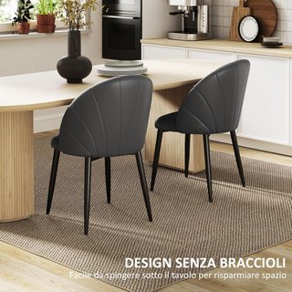 Juego De 2 Sillas De Comedor, Sillas De Cocina Modernas Con Respaldo En Concha Y Patas De Metal, Silla De PU Con Acolchado Para Cocina, Dormitorio, Oficina Y Sala De Estar, Gris Oscuro