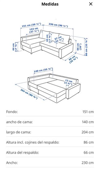 Sofá Cama Chaise Longue Gris Ikea. Modelo Friheten