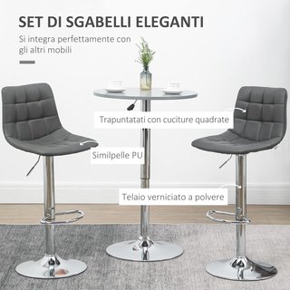 Conjunto de 2 Taburetes de Bar de Piel Sintética con Respaldo, Taburetes Giratorios para Cocina y Salón con Reposapiés, 42X45X89-110Cm, Gris