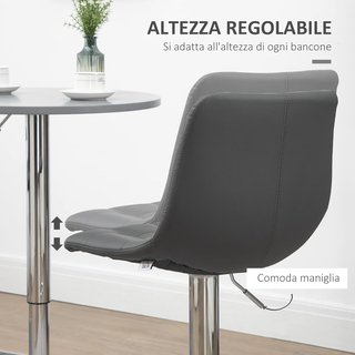 Conjunto de 2 Taburetes de Bar de Piel Sintética con Respaldo, Taburetes Giratorios para Cocina y Salón con Reposapiés, 42X45X89-110Cm, Gris