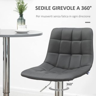 Conjunto de 2 Taburetes de Bar de Piel Sintética con Respaldo, Taburetes Giratorios para Cocina y Salón con Reposapiés, 42X45X89-110Cm, Gris