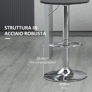 Conjunto de 2 Taburetes de Bar de Piel Sintética con Respaldo, Taburetes Giratorios para Cocina y Salón con Reposapiés, 42X45X89-110Cm, Gris