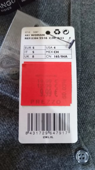 Mango Vestito Maniche Lunghe Grigio Nero Taglia S