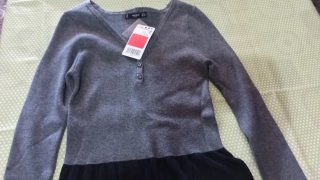 Mango Vestito Maniche Lunghe Grigio Nero Taglia S