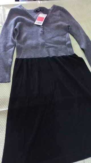 Mango Vestito Maniche Lunghe Grigio Nero Taglia S
