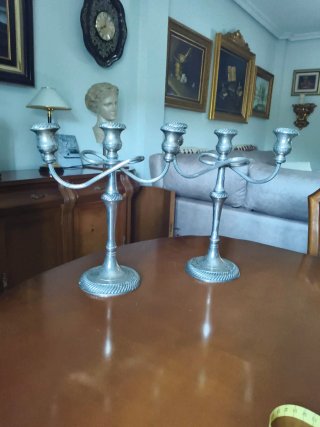Pareja Candelabros Alpaca Plateada