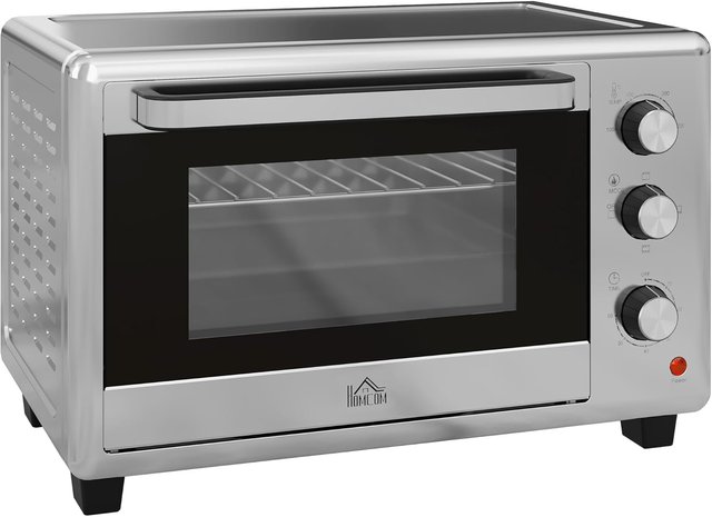Horno Eléctrico 30L, Mini Horno Eléctrico Con 3 Funciones De Cocción, Temperatura Regulable Y Temporizador, Incluye Bandeja Y Rejilla, 1600W, Plata