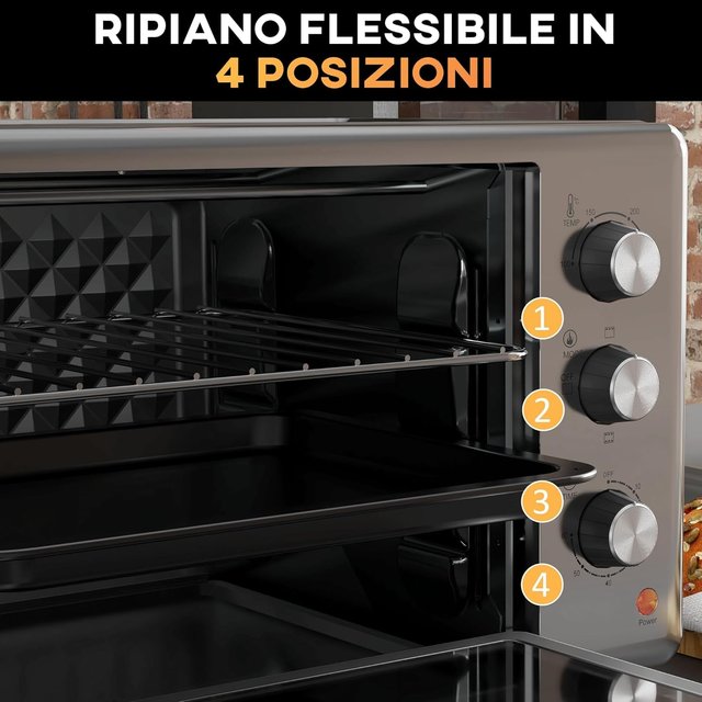 Horno Eléctrico 30L, Mini Horno Eléctrico Con 3 Funciones De Cocción, Temperatura Regulable Y Temporizador, Incluye Bandeja Y Rejilla, 1600W, Plata