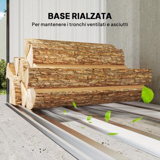 Estante para leña de exterior en acero galvanizado con base elevada y techo inclinado, caseta para leña de exterior, montaje rápido, 0.9M³, 150X66.5X150 cm, gris oscuro