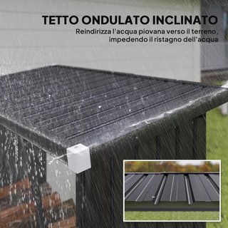 Estante para leña de exterior en acero galvanizado con base elevada y techo inclinado, caseta para leña de exterior, montaje rápido, 0.9M³, 150X66.5X150 cm, gris oscuro