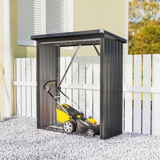 Estante para leña de exterior en acero galvanizado con base elevada y techo inclinado, caseta para leña de exterior, montaje rápido, 0.9M³, 150X66.5X150 cm, gris oscuro