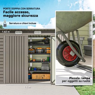 Capanno Porta Attrezzi Acciaio con Chiavistello