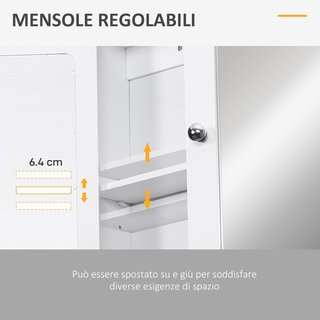 Espejo de Baño Contenedor con Puertas y Estantes Regulables, Espejo de Baño de Vidrio, Mueble Armario de Pared con Espejo, 56X13X58Cm, Blanco