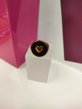 Anillo acero sello dorado corazon T17