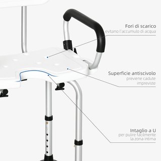 Silla de Ducha para Ancianos, Discapacitados y Mujeres Embarazadas Acolchada con Forma en U, 54X52X70-82Cm, Blanco