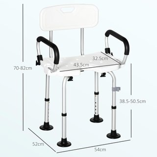 Silla de Ducha para Ancianos, Discapacitados y Mujeres Embarazadas Acolchada con Forma en U, 54X52X70-82Cm, Blanco