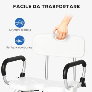 Silla de Ducha para Ancianos, Discapacitados y Mujeres Embarazadas Acolchada con Forma en U, 54X52X70-82Cm, Blanco