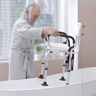 Silla de Ducha para Ancianos, Discapacitados y Mujeres Embarazadas Acolchada con Forma en U, 54X52X70-82Cm, Blanco