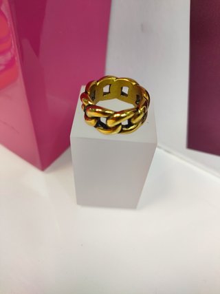 Anillo acero cadena gruesa dorado T16