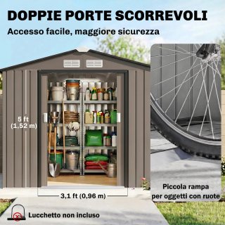Casetta da Giardino in Metallo Marrone 2.1x1.3m