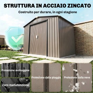Casetta da Giardino in Metallo Marrone 2.1x1.3m