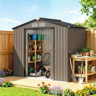 Casetta da Giardino in Metallo Marrone 2.1x1.3m