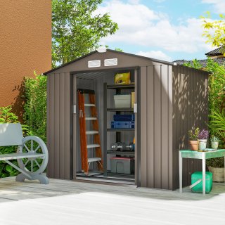 Casetta da Giardino in Metallo Marrone 2.1x1.3m