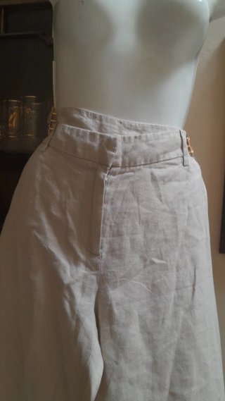 Pantaloni 100% Lino Gamba Ampia Beige