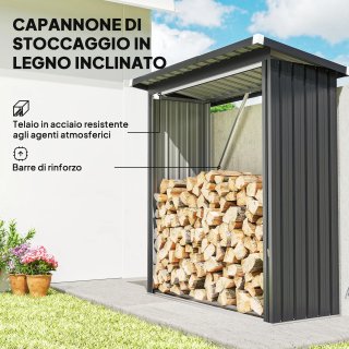 Capanno Portalegna Acciaio da Esterno Grigio Scuro
