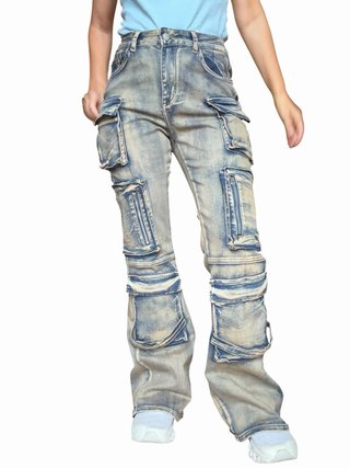 Pantaloni cargo Y2K denim effetto used