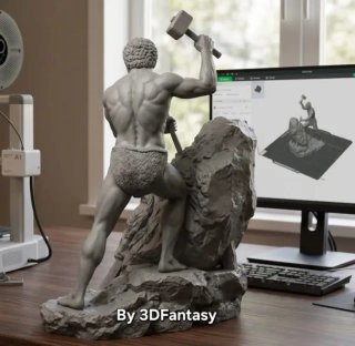 Escultura Hombre Piedra Gris