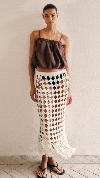Falda crochet Zara flecos Talla M