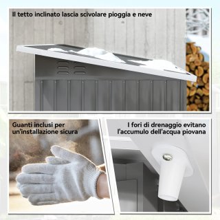 Casetta da Giardino Acciaio Porta Finestra Grigio