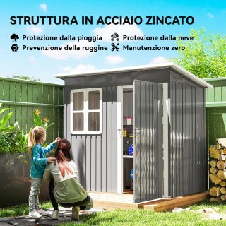 Casetta da Giardino Acciaio Porta Finestra Grigio