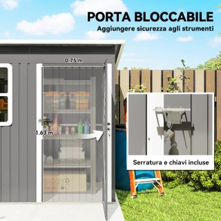 Casetta da Giardino Acciaio Porta Finestra Grigio