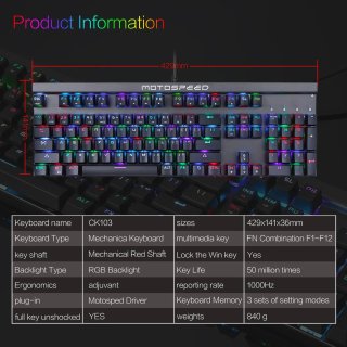 MOTOSPEED CK103 Teclado mecánico para juegos